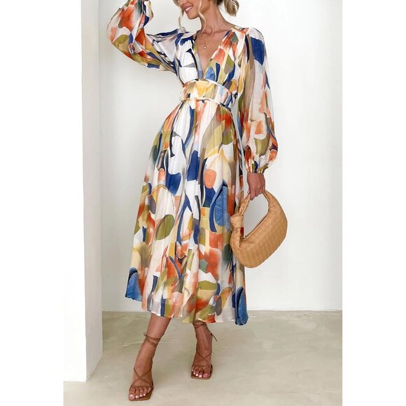 Women's Boho Floral Maxi Dress Long Sleeve Summer Fall Wedding Guest - Picture 4 of 5